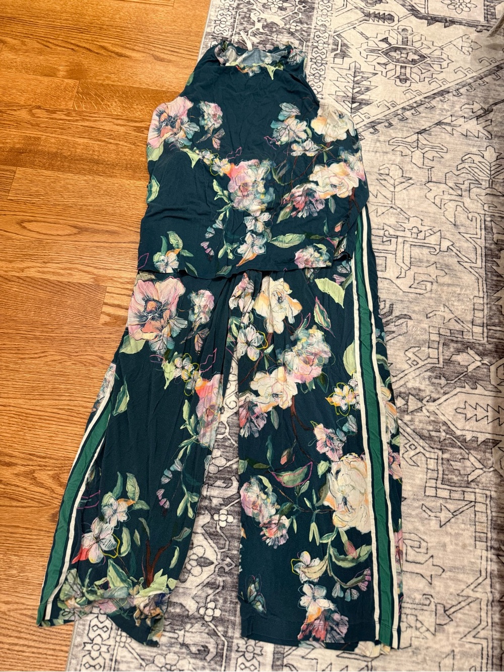 Soma Cool Nights Printed Pajama set Green Sketchbook Floral- size large
